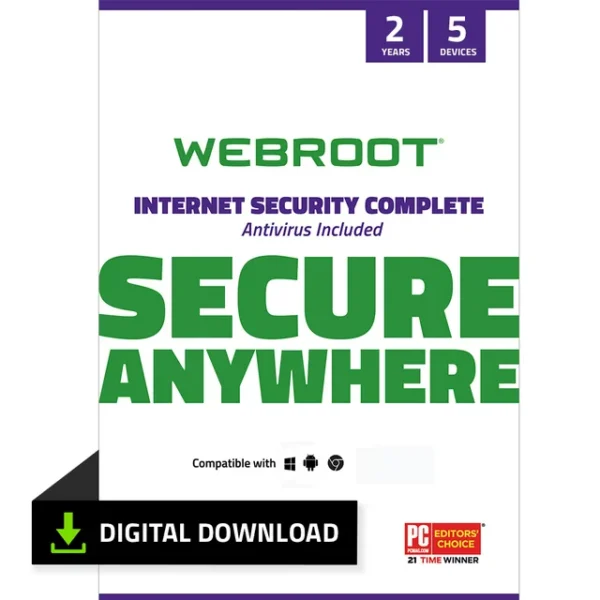 Webroot Internet Security Complete with Antivirus Protection for 5 Device, 2 Year Subscription